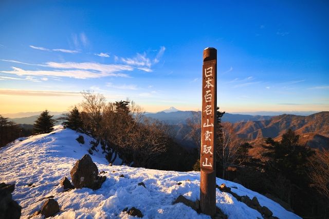 秩父多摩甲斐国立公園　雲取山の頂上　冬　雪