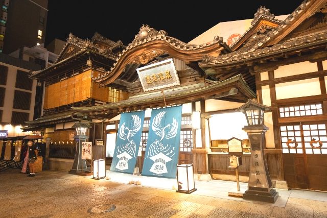 Dogo Onsen main building at night