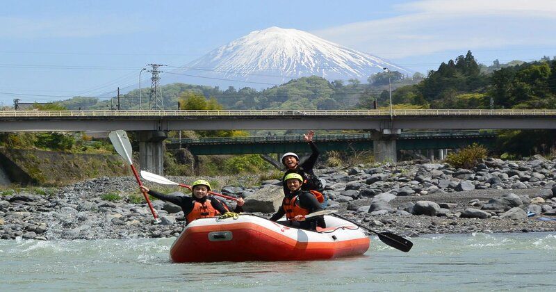 White water rafting with Mount Fuji view
