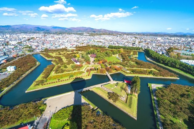 從北海道函館五稜郭塔(五棱郭公園)眺望的景色