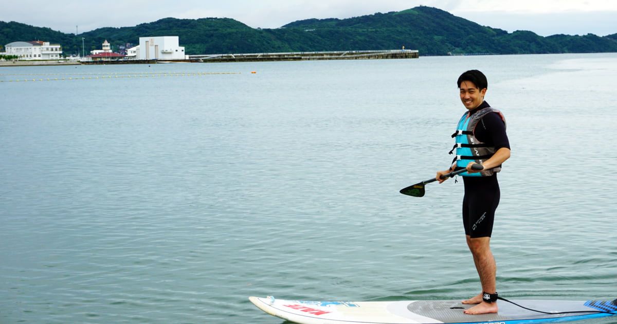 Images of SUP experience at Hamanomiya Beach in Wakayama!