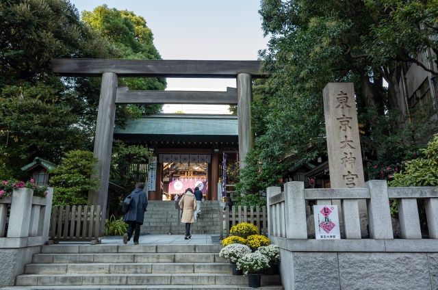 Torii of Tokyo Daijingu Shrine in Chiyoda Ward, Tokyo