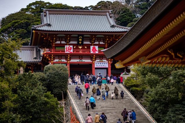 Tsurugaoka Hachiman Shrine Sanmon Gate in Kamakura City, Kanagawa Prefecture