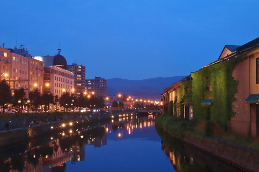 夏　小樽　小樽運河　夜景