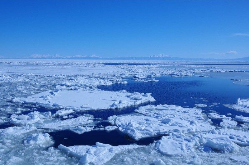 ธารน้ำแข็งที่ฮอกไกโดในเดือนมีนาคม