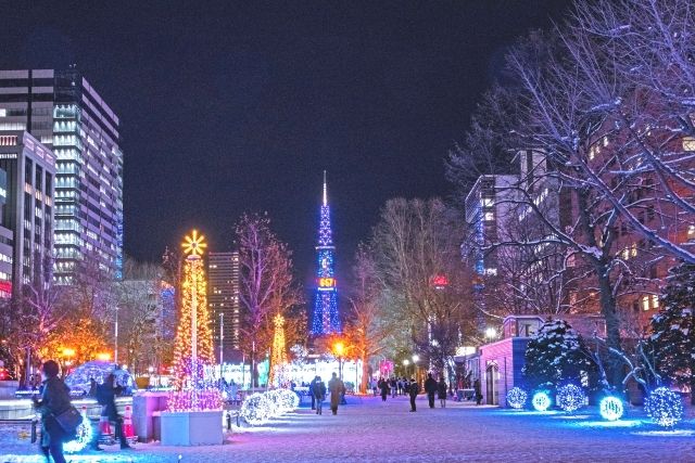 札幌の冬、夜のさっぽろテレビ塔