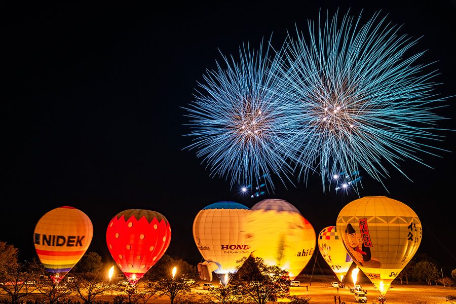 熱気球ホンダグランプリ　レース　イベント　渡良瀬遊水池　花火