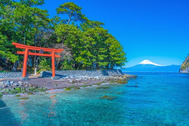 伊豆　穴場スポット　御浜岬公園　富士山と鳥居