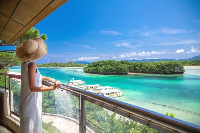Okinawa, Ishigaki Island, Kabira Bay, spectacular view, woman sightseeing