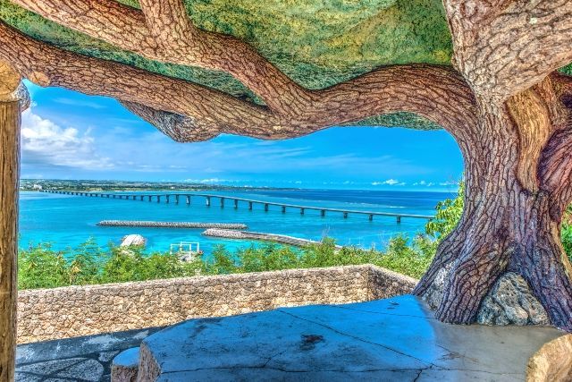 沖縄・宮古島　来間大橋の見どころ　松の木展望台　来間漁港