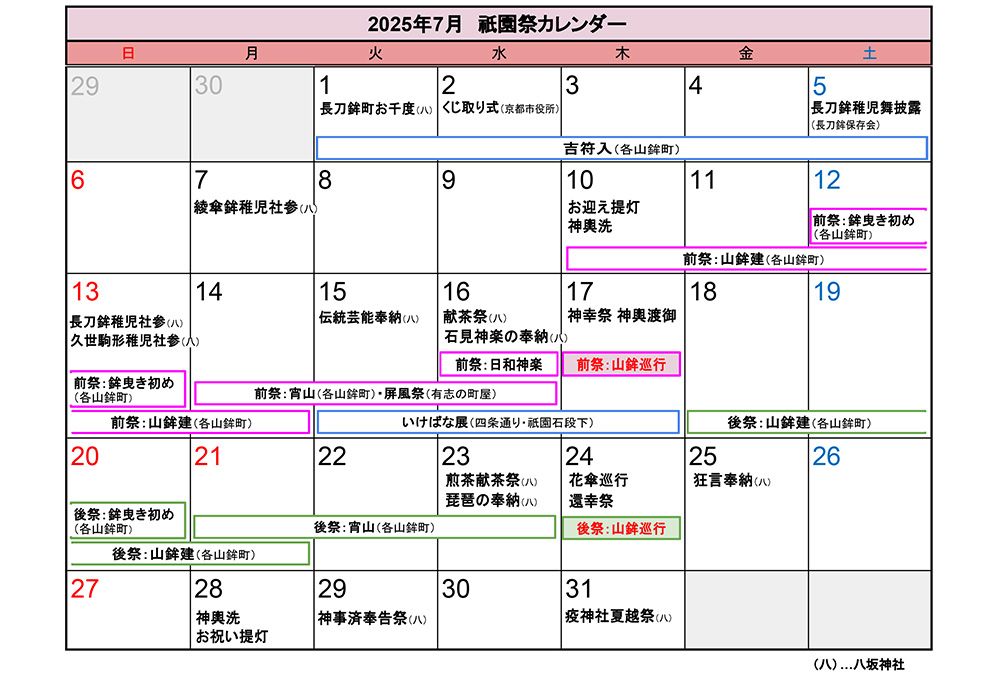 2025年のGion Festival schedule・スケジュール