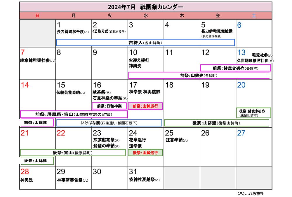 2024年のGion Festival　schedule・スケジュール