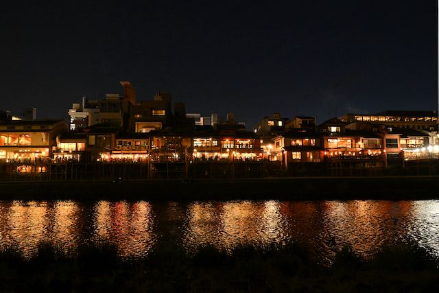 Night view along the Kamo River in Kyoto