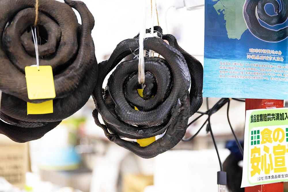 那覇市第一牧志公設市場を満喫しよう　市場で販売されているイラブー　ウミヘビ
