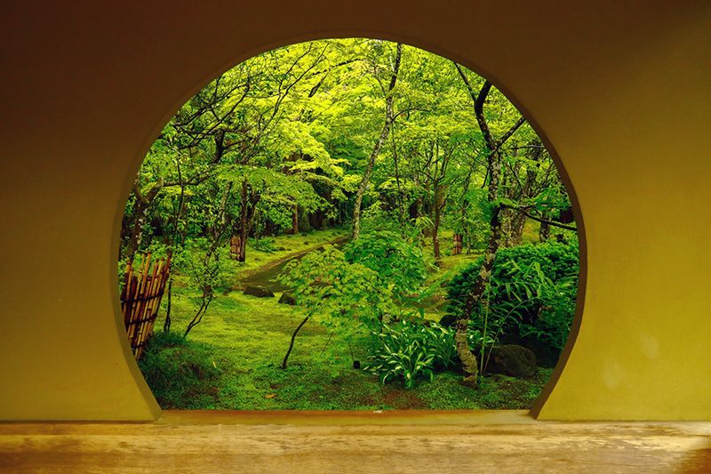 松島観光モデルコース　徒歩で巡る半日ルート　円通院　寺院　伊達光宗　丸窓　円窓　青々とした苔が美しい庭園