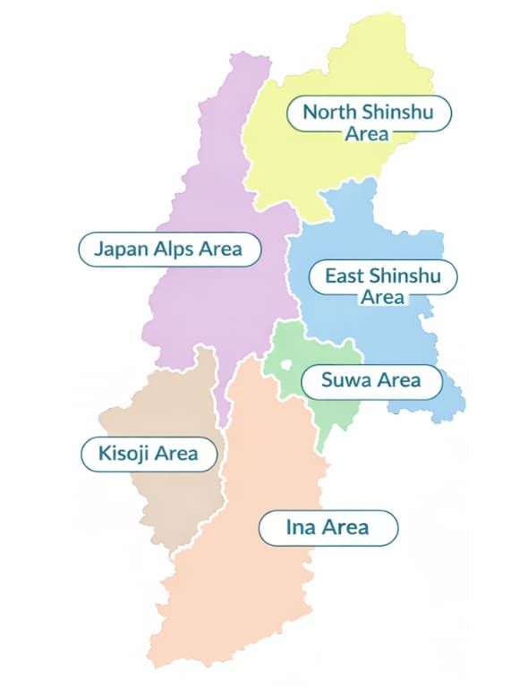 長野県を巡る6つのエリアマップ