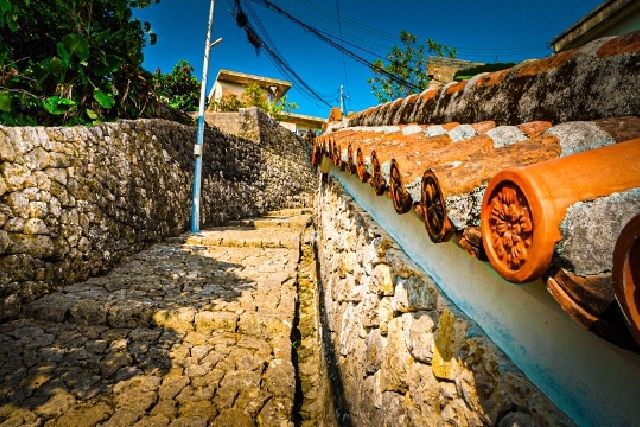 Cobblestone road in Kinjo-cho, Naha City, Okinawa Prefecture