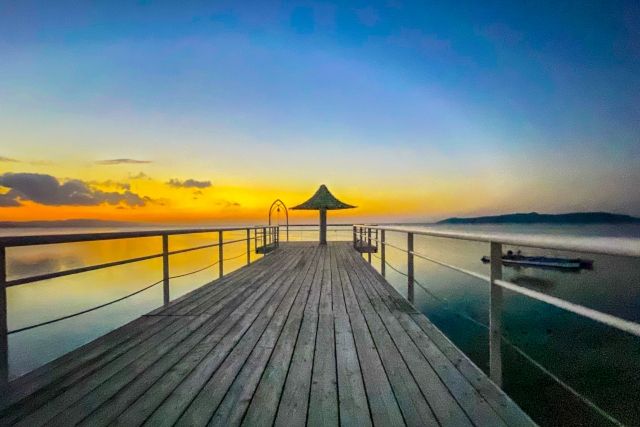 Evening view of a resort hotel in Ishigaki Island, Okinawa