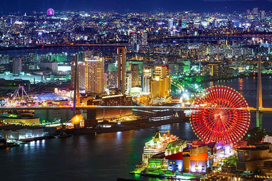 Osaka Sightseeing Model Course Family & Kids Spots 1 Night 2 Days Tempozan Bay Area USJ Universal Studios Japan Night View Spectacular View Ferris Wheel