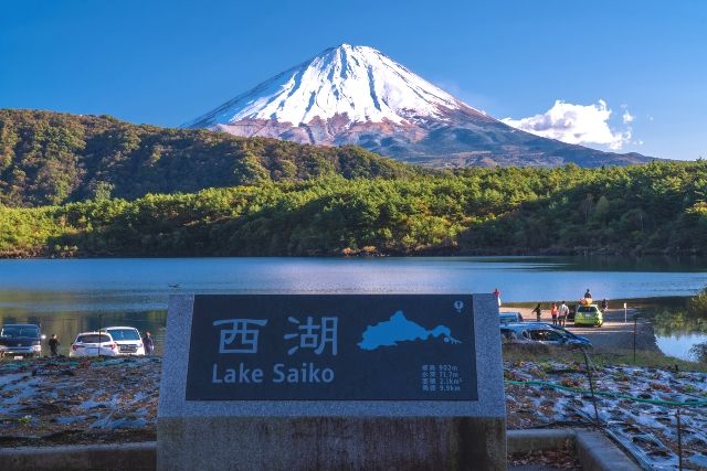 山梨縣富士五湖西光和富士山秋天