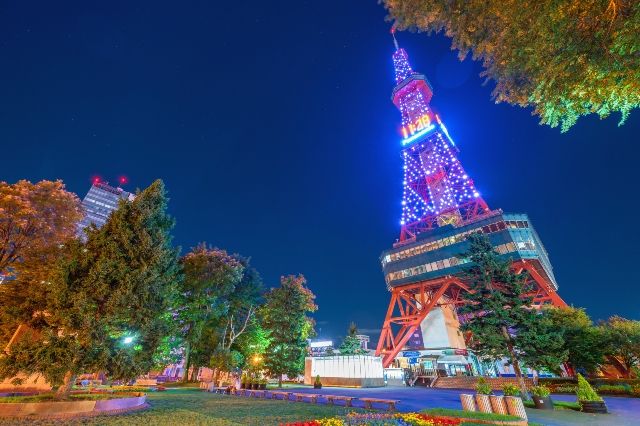 北海道札幌市的夜晚的札幌电视塔