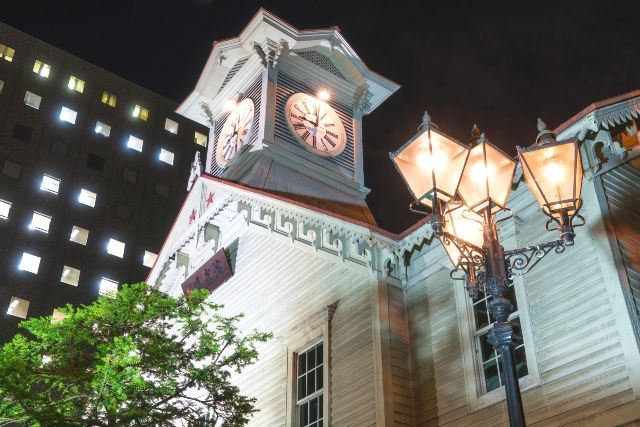 北海道、札幌夜景景点 札幌钟楼亮灯仪式