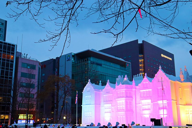 74th Sapporo Snow Festival 2024 Odori venue snow sculpture light up