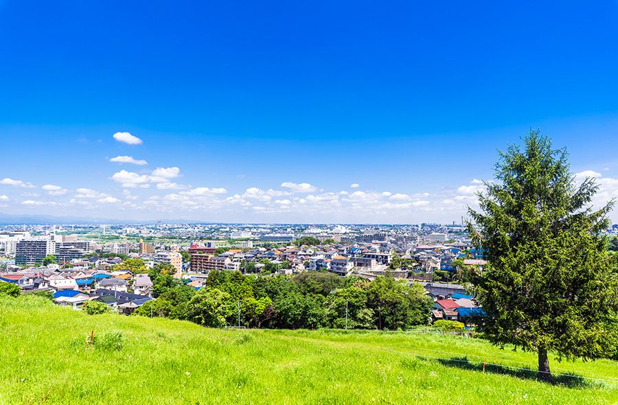 聖蹟桜ヶ丘　アニメ聖地　人気アニメ映画のモデル　多摩ニュータウンの風景　晴天