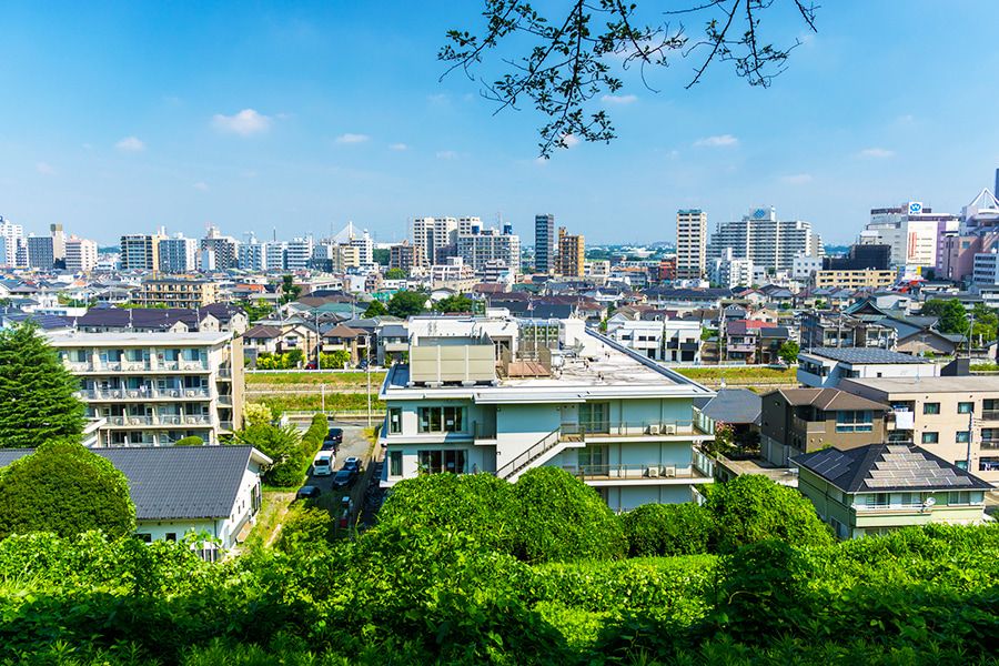 聖蹟桜ヶ丘　アニメ聖地　人気アニメ映画のモデル　いろは坂桜公園　広場　高台　雫のお父さんが勤務する「杉の宮図書館」がある場所　聖蹟桜ヶ丘エリアの街を一望