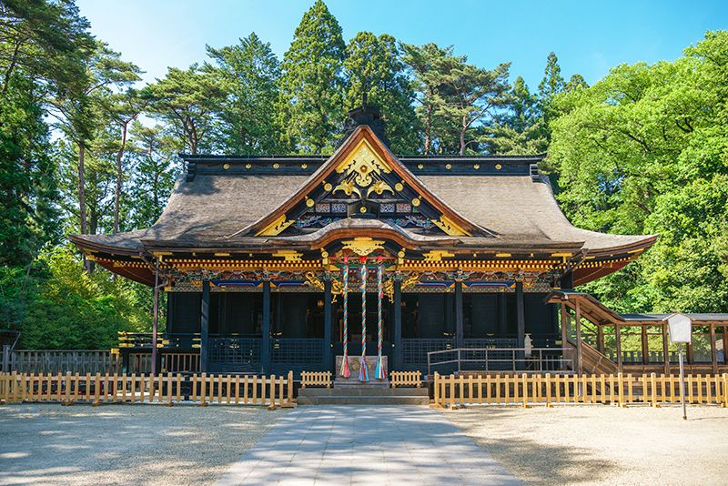 Sendai sightseeing model course No car Recommended day trip plan Osaki Hachiman Shrine National Treasure Gorgeous shrine building Lacquered Decoration with animal and plant motifs Sightseeing spot Power spot Sakanoue Tamuramaro Usa Hachiman Shrine Hachiman God