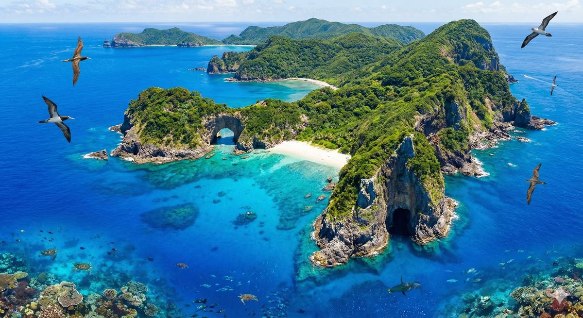 ボニンブルーの海と小笠原の大自然を象徴する絶景風景