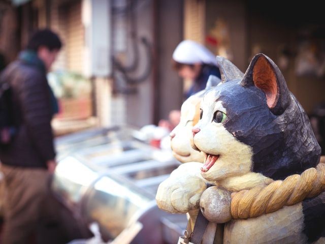 Yanaka Ginza shopping street and beckoning cat