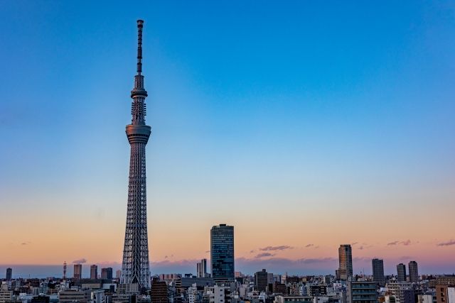 Dusk, Tokyo Skytree and Tokyo cityscape
