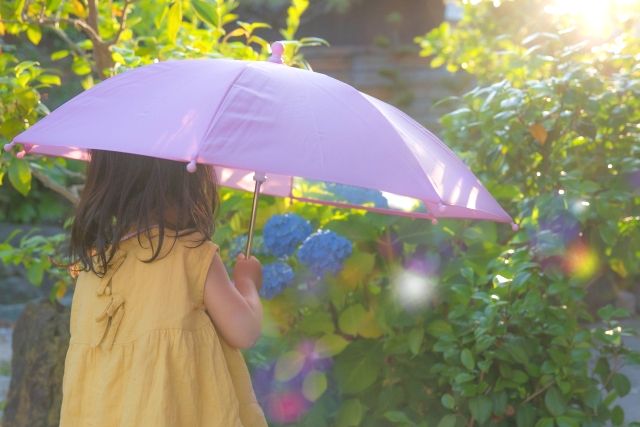 雨の日に傘をさす女の子