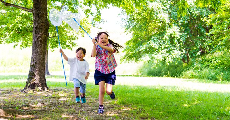 夏休みにお出かけ！東京のおすすめスポット＆イベント　虫取り網を持って走る子供たち