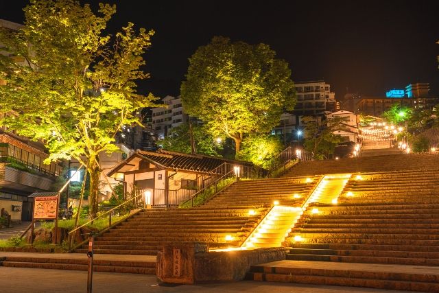Gunma Ikaho Onsen Stone Steps Street at Night Weekend Outing Spot