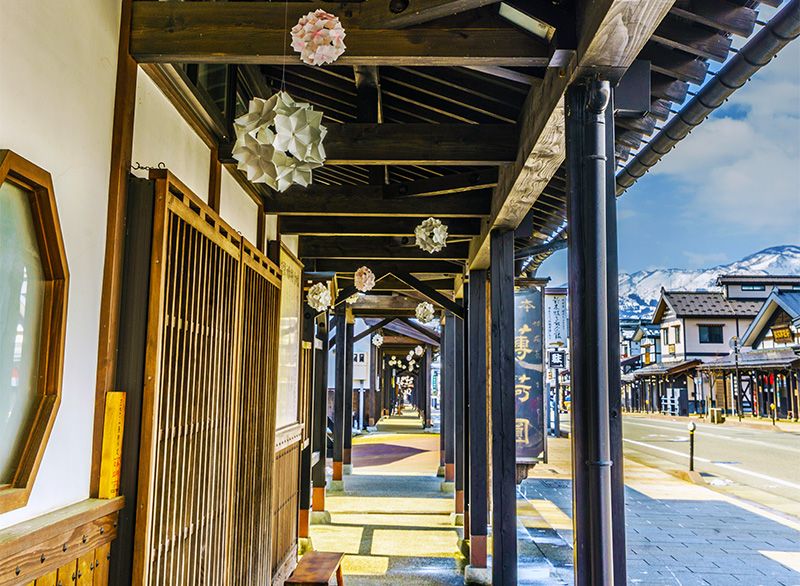 Yuzawa Onsen Sightseeing Map Recommended Spots & Gourmet Echigo Yuzawa Mikuni Kaido Shiozawa-juku Makino-dori Post town Street that recreates the streetscape of the Edo period Gabled roof Under Gangi Retro commemorative photo